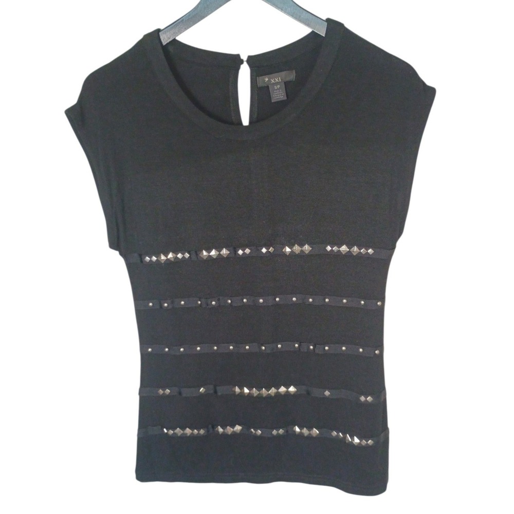 Vintage XXI Forever Black Studded Sleeveless Knit Top Keyhole Back Small NEW